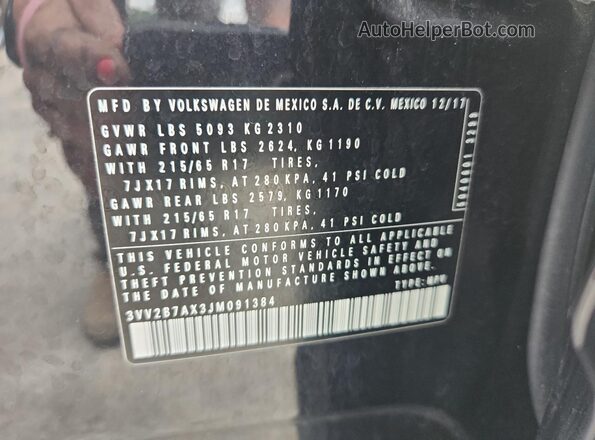 3VV2B7AX3JM091384 2018 VOLKSWAGEN TIGUAN Черный Вид наклейки с VIN-кодом