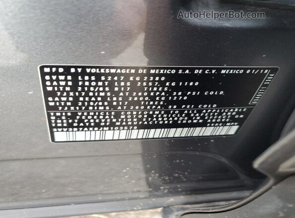 3VV3B7AX8JM103579 2018 VOLKSWAGEN TIGUAN Gray Вид наклейки з VIN-кодом