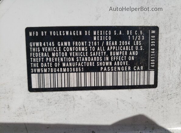 3VW5M7BU4RM036851 2024 VOLKSWAGEN JETTA White Engine compartment view