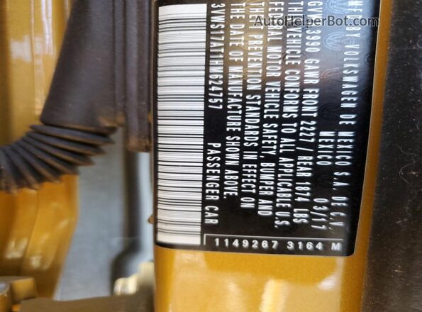 3VWS17AT1HM624757 2017 VOLKSWAGEN BEETLE Gold VIN sticker view
