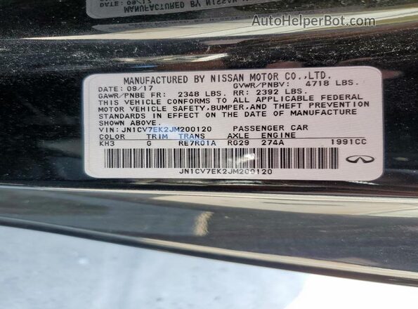 JN1CV7EK2JM200120 2018 INFINITI Q60 Black Вид наклейки з VIN-кодом
