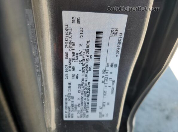 1FTER4FH1NLD29229 2022 FORD RANG Charcoal VIN კოდის სტიკერის ხედი