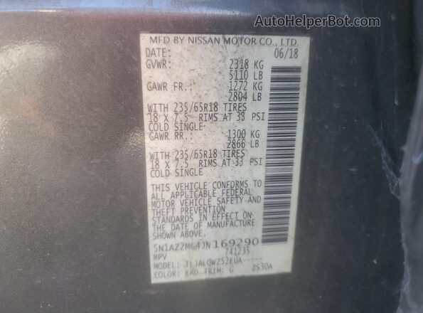 5N1AZ2MG4JN169290 2018 NISSAN MURANO Gray Widok wnętrza 360 stopni