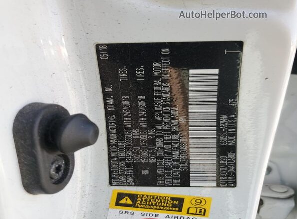 5TDJZRFH0JS878117 2018 TOYOTA HIGHLANDER White Vista de la etiqueta del VIN