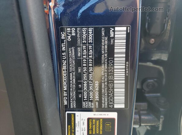 4JGDA5HB1JB132901 2018 MERCEDES-BENZ GLE Blue Vista interior de 360 grados