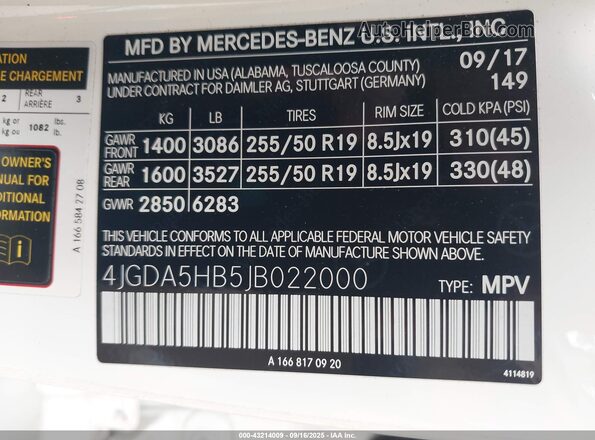 4JGDA5HB5JB022000 2018 MERCEDES-BENZ GLE White Շարժիչի բաժամունքի տեսք