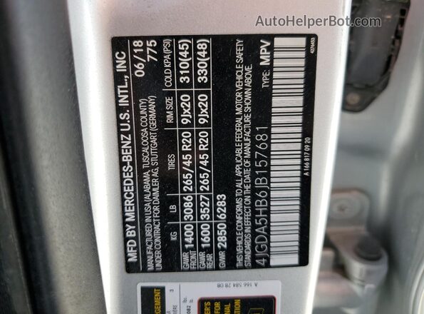4JGDA5HB6JB157681 2018 MERCEDES-BENZ GLE Silver Панорамний вид салону 360°