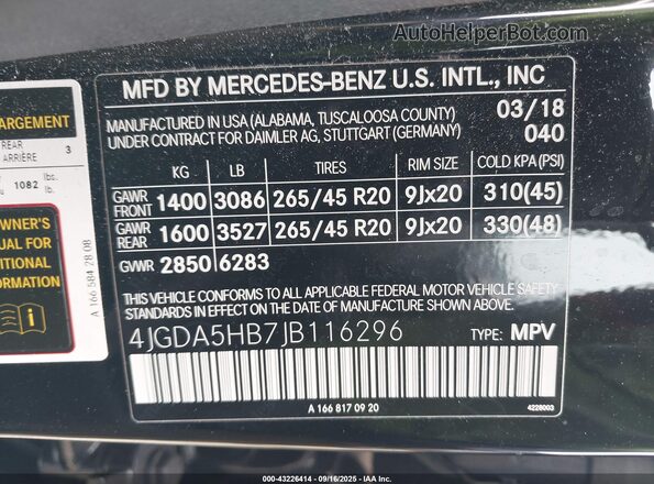 4JGDA5HB7JB116296 2018 MERCEDES-BENZ GLE 350 Black Вид підкапотного простору