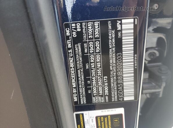 4JGDA5JB8JB202033 2018 MERCEDES-BENZ GLE Blue Вид наклейки з VIN-кодом