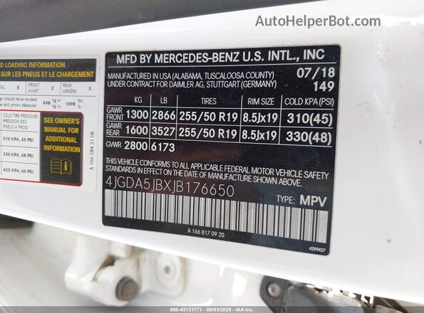 4JGDA5JBXJB176650 2018 MERCEDES-BENZ GLE 350 Белый Вид подкапотного пространства