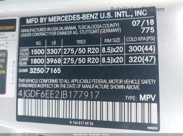 4JGDF6EE2JB177917 2018 MERCEDES-BENZ GLS 450 Silver Widok komory silnika