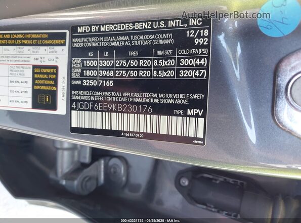 4JGDF6EE9KB230176 2019 MERCEDES-BENZ GLS 450 Gray Շարժիչի բաժամունքի տեսք