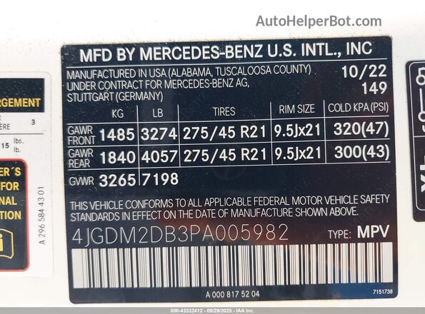 4JGDM2DB3PA005982 2023 MERCEDES-BENZ EQS 450+ SUV White Widok komory silnika