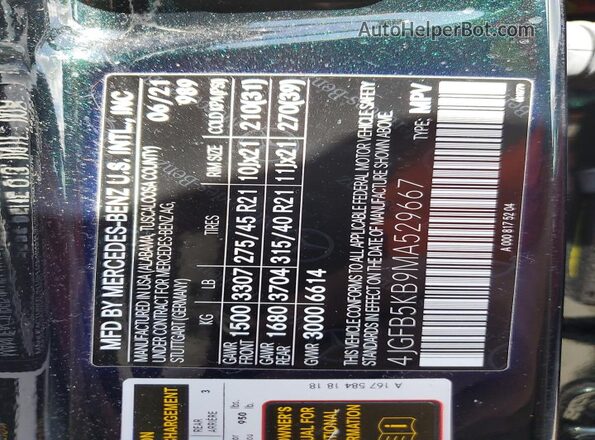 4JGFB5KB9MA529667 2021 MERCEDES-BENZ GLE Зеленый Панорамный вид салона 360°