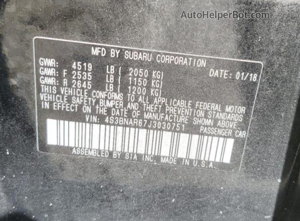 4S3BNAR67J3030751 2018 SUBARU LEGACY Black Vista del compartimento del motor