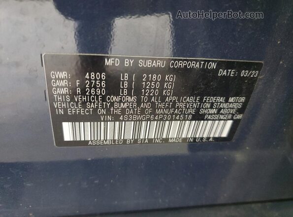 4S3BWGP64P3014518 2023 SUBARU LEGACY Blue Вид підкапотного простору