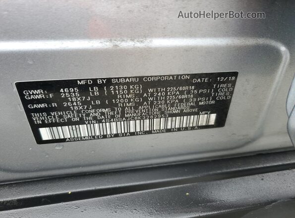 4S4BSAJC8K3282953 2019 SUBARU OUTBACK Silver Widok naklejki z numerem VIN