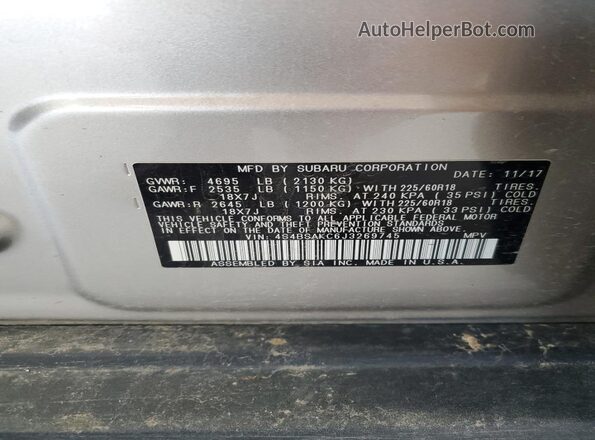 4S4BSAKC6J3269745 2018 SUBARU OUTBACK Beige VIN sticker view