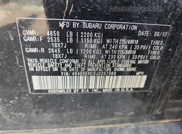 4S4BSENC0J3207969 2018 SUBARU OUTBACK Black VIN կոդի պիտակի տեսք
