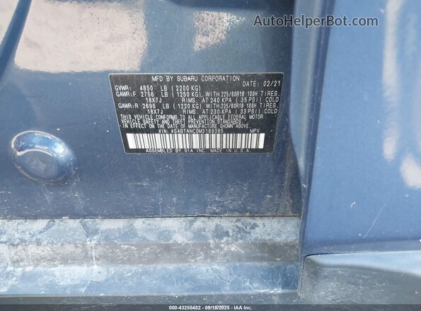 4S4BTANC0M3189385 2021 SUBARU OUTBACK Dark Blue Вид подкапотного пространства