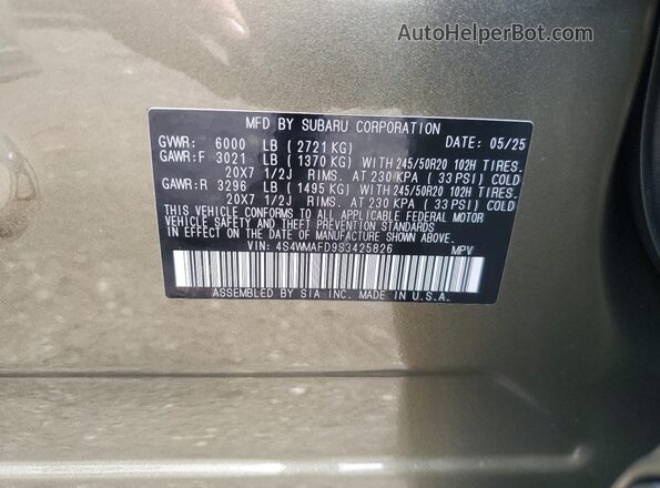 4S4WMAFD9S3425826 2025 SUBARU ASCENT Зеленый Вид наклейки с VIN-кодом