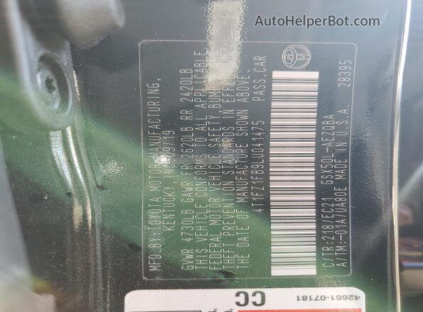 4T1FZ1FB9LU041475 2020 TOYOTA AVALON Черный Вид подкапотного пространства