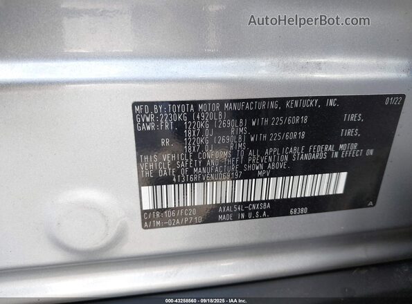 4T3T6RFV6NU069197 2022 TOYOTA RAV4 HYBRID Silver Շարժիչի բաժամունքի տեսք