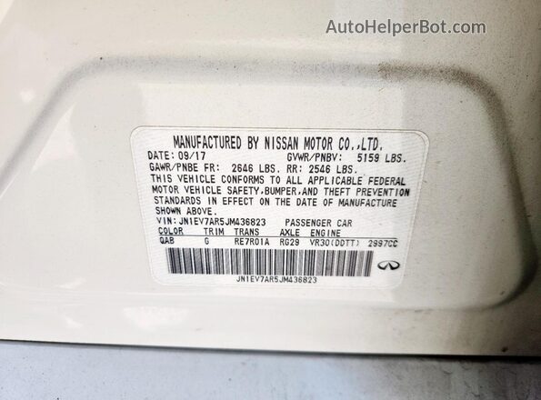 JN1EV7AR5JM436823 2018 INFINITI Q50 White Вид наклейки з VIN-кодом