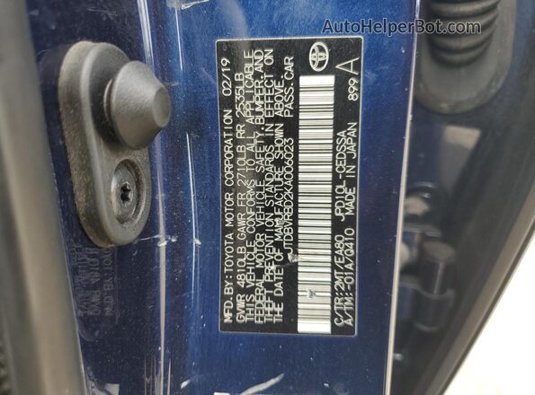 JTDBVRBD2KA006023 2019 TOYOTA MIRAI Blue VIN կոդի պիտակի տեսք