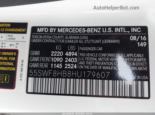 55SWF8HB8HU179607 2017 MERCEDES-BENZ AMG C 63 White Widok komory silnika