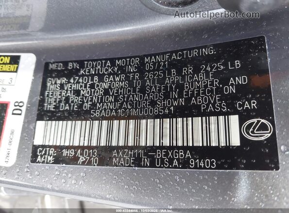 58ADA1C11MU008541 2021 LEXUS ES 300H Серый Вид подкапотного пространства