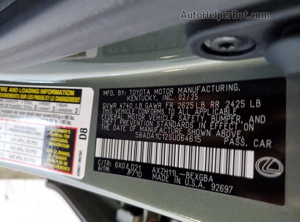 58ADA1C12SU064615 2025 LEXUS ES Зеленый Вид подкапотного пространства