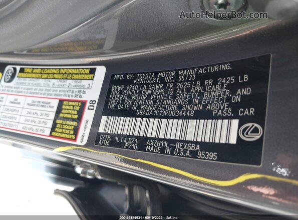 58ADA1C13PU034448 2023 LEXUS ES 300H Gray Widok komory silnika