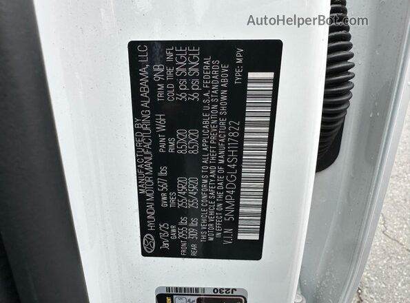 5NMP4DGL4SH117822 2025 HYUNDAI SANTA White Вид задньої частини салону