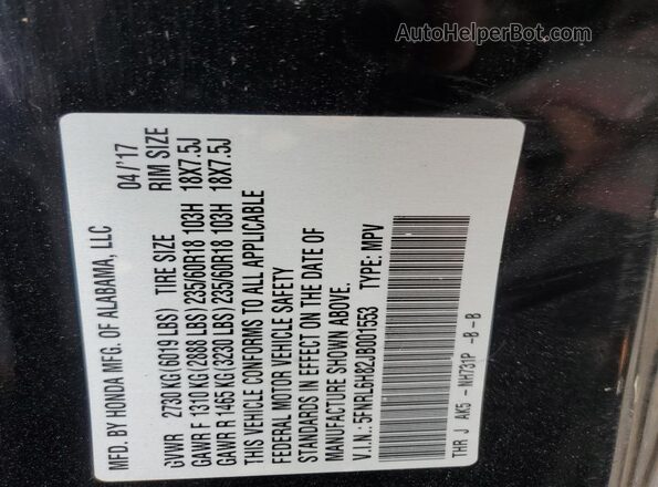 5FNRL6H82JB001553 2018 HONDA ODYSSEY Black Սալոնի 360 աստիճան տեսք