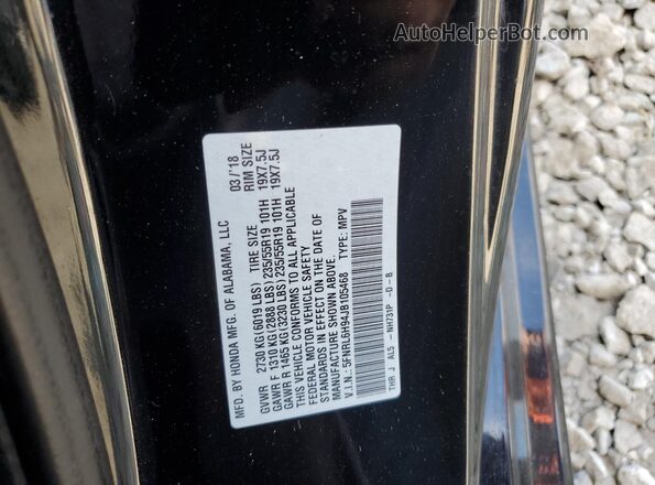 5FNRL6H94JB105468 2018 HONDA ODYSSEY Black Vista de la etiqueta del VIN