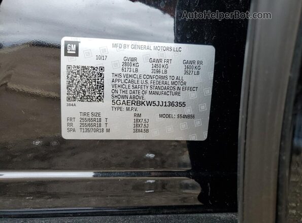 5GAERBKW5JJ136355 2018 BUICK ENCLAVE Black VIN კოდის სტიკერის ხედი