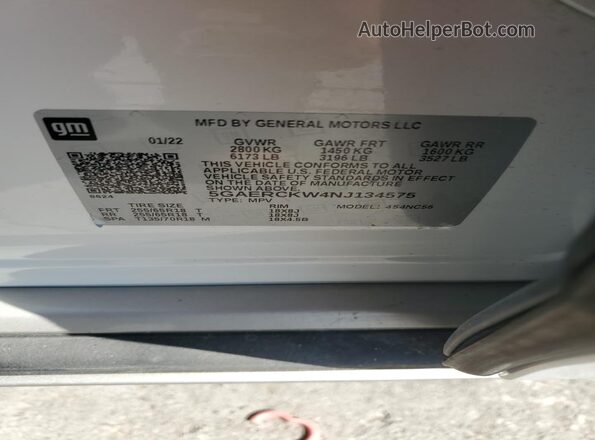 5GAERCKW4NJ134575 2022 BUICK ENCLAVE Белый Вид наклейки с VIN-кодом