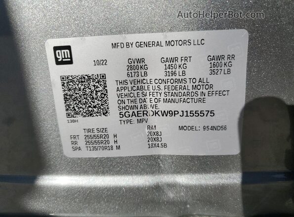5GAERDKW9PJ155575 2023 BUICK ENCLAVE Silver VIN კოდის სტიკერის ხედი