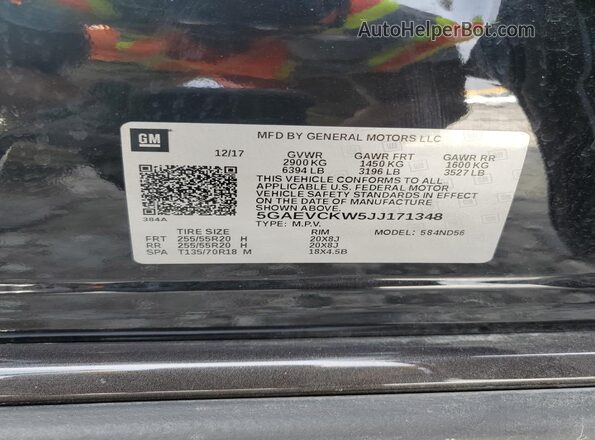 5GAEVCKW5JJ171348 2018 BUICK ENCLAVE Black Widok wnętrza 360 stopni