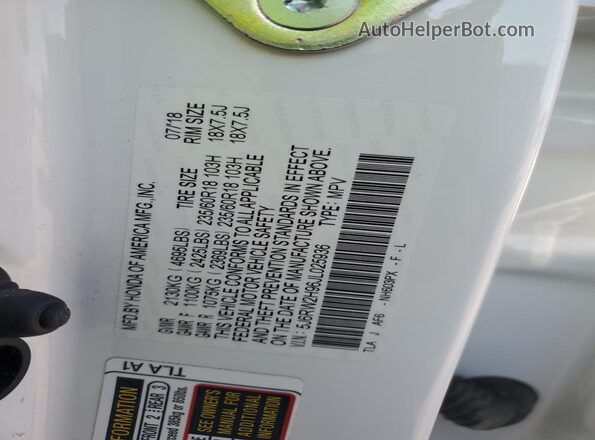 5J6RW2H96JL025936 2018 HONDA CR-V White VIN sticker view