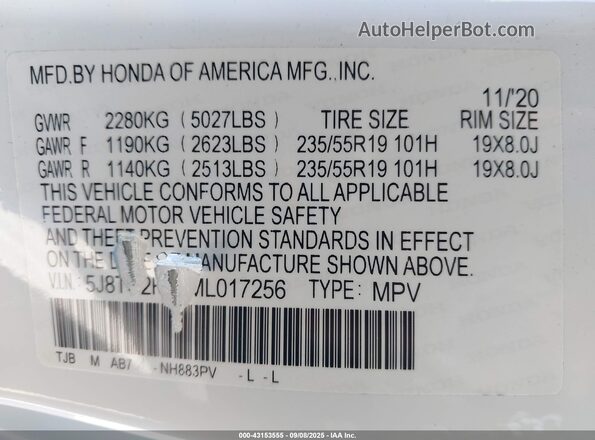 5J8TC2H32ML017256 2021 ACURA RDX White ძრავის განყოფილების ხედი