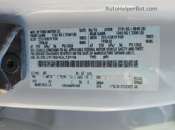 5LMCJ3C90HUL13116 2017 LINCOLN MKC White Շարժիչի բաժամունքի տեսք
