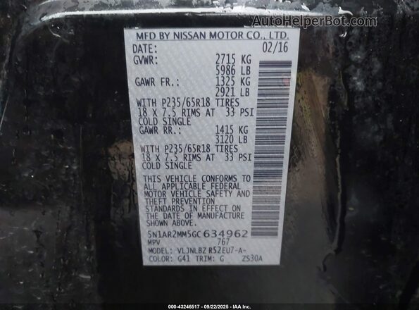 5N1AR2MM5GC634962 2016 NISSAN PATHFINDER Black Widok komory silnika