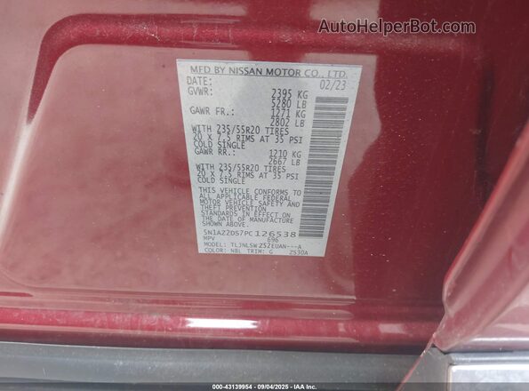 5N1AZ2DS7PC126538 2023 NISSAN MURANO Red Вид підкапотного простору