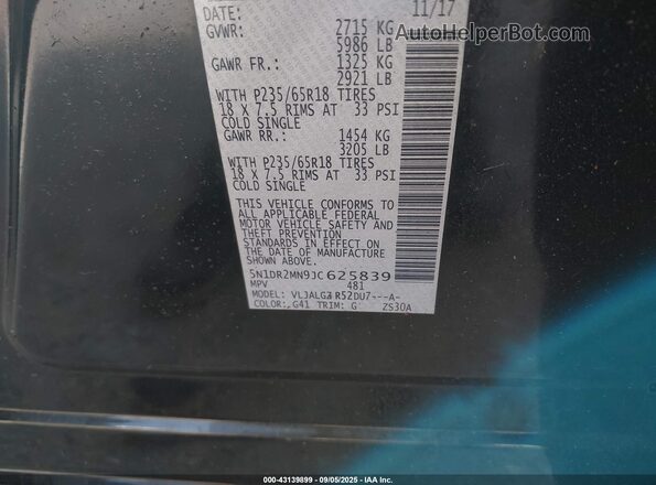 5N1DR2MN9JC625839 2018 NISSAN PATHFINDER Черный Вид подкапотного пространства