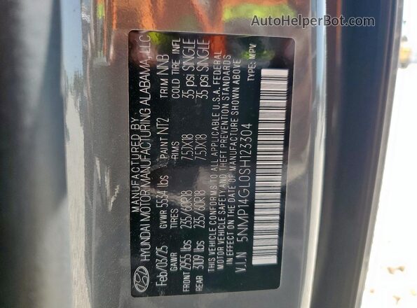 5NMP14GL0SH123304 2025 HYUNDAI SANTA Gray VIN կոդի պիտակի տեսք