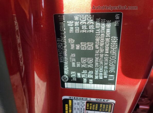 5NMP5DGL6RH059459 2024 HYUNDAI SANTA FE CALLIGRAPHY Red Vista interior de 360 grados