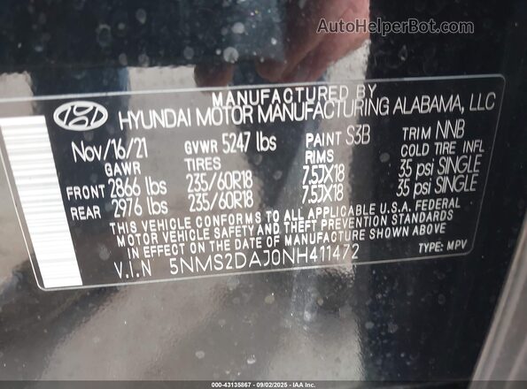 5NMS2DAJ0NH411472 2022 HYUNDAI SANTA FE Black Widok komory silnika