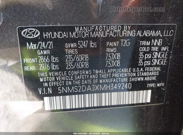 5NMS2DAJXMH349240 2021 HYUNDAI SANTA FE Black ძრავის განყოფილების ხედი